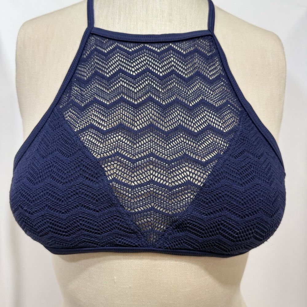 Aerie Cropped Helter Neck Blue Lace Swimsuit Top Size SP Adjustable - Picture 2 of 16